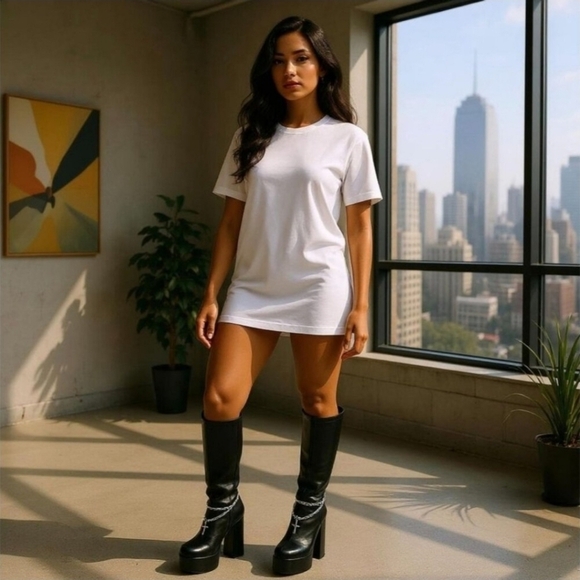 Wicked Descent Knee-High Platform Boots – Chains, Cross Charm & Side Zippers 7 - Picture 9 of 10